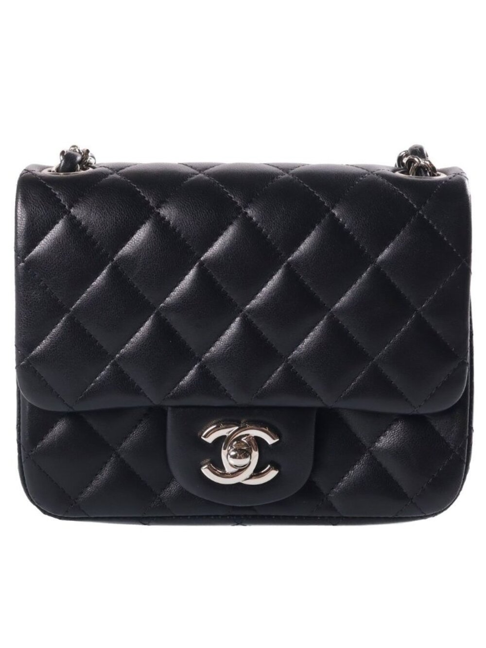 Chanel Mini Quilted Shoulder Bag Black Lambskin Silver